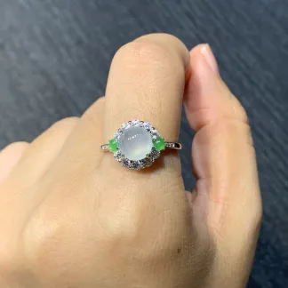 High-Icy Glowing Natural Jadeite Cabochon Ring — S925 Silver · No. F3EE