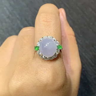 Icy Lavender Natural Jadeite Cabochon Ring — S925 Silver · No. B676