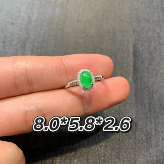 Soft Fresh Green Natural Jadeite Cabochon Ring — S925 Silver · No. 7749