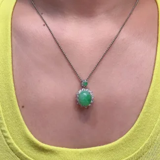 Icy Vivid Green Natural Jadeite Cabochon Pendant — S925 Silver · No. 5285