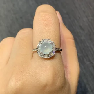 Icy Clear Green Natural Jadeite Cabochon Ring — S925 Silver · No. 327C