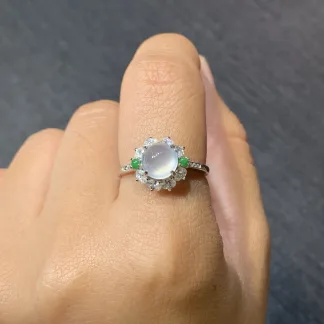 High-Icy Glowing Natural Jadeite Cabochon Ring — S925 Silver · No. 562C