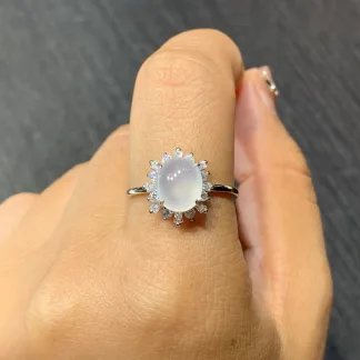 High-Icy Glowing Natural Jadeite Cabochon Ring — S925 Silver · No. DDC9