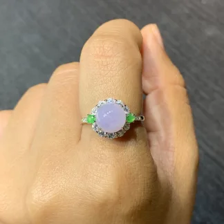Lavender Natural Jadeite Cabochon Ring — S925 Silver · No. 9219