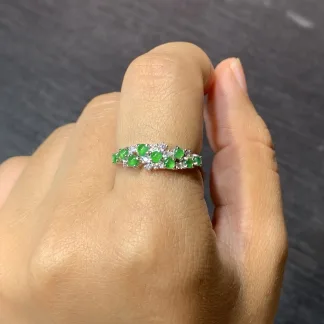 Icy Vivid Green Natural Jadeite Multi-Stone Cabochon Band — S925 Silver · No. 831D