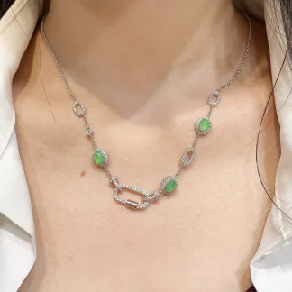 Green Natural Jadeite Cabochon Necklace — S925 Silver · No. 5A2B