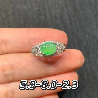 Icy Clear Glowing Natural Jadeite Cabochon Ring — S925 Silver · No. 902F