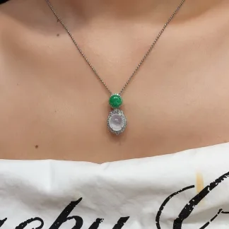 High-Icy Glowing Natural Jadeite Cabochon Pendant — S925 Silver · No. 89EB