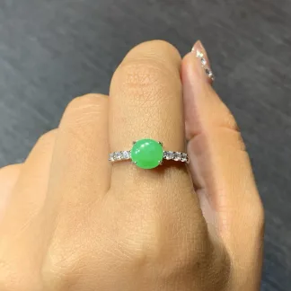 Vivid Green Natural Jadeite Cabochon Ring — S925 Silver · No. 6F08