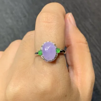 Icy Pink-Lavender Natural Jadeite Cabochon Ring — S925 Silver · No. 5FA1