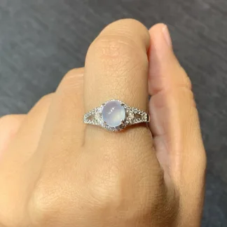 Icy Glowing Natural Jadeite Cabochon Ring — S925 Silver · No. FC76