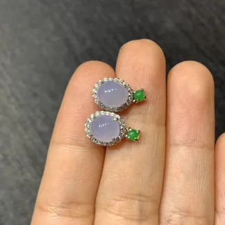 Icy Lavender Natural Jadeite Cabochon Stud Earrings — S925 Silver · No. 5FA1