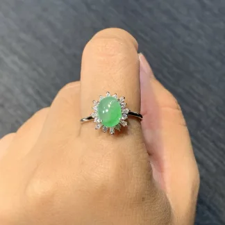 Icy Clear Green Natural Jadeite Cabochon Ring — S925 Silver · No. 5E89