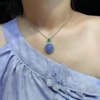 Lavender Deep Natural Jadeite Cabochon Pendant — S925 Silver · No. 68B5