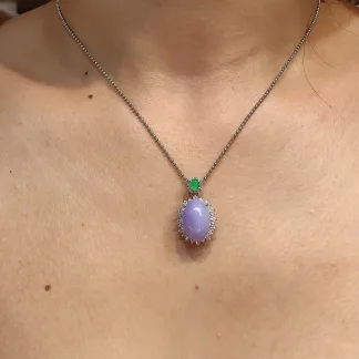 Lavender Natural Jadeite Cabochon Pendant — S925 Silver · No. 46AE