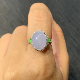 Lavender Natural Jadeite Cabochon Ring — S925 Silver · No. 6CB7