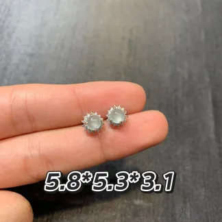 High-Icy White Natural Jadeite Stud Earrings — S925 Silver · No. 6254