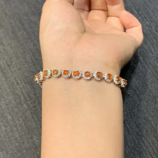 High-Icy Orange-Red Natural Jadeite Cabochon Bracelet — S925 Silver · No. 1A7F