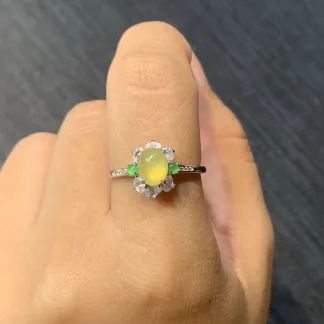 High-Icy Honey Yellow Natural Jadeite Cabochon Ring — S925 Silver · No. A9AA