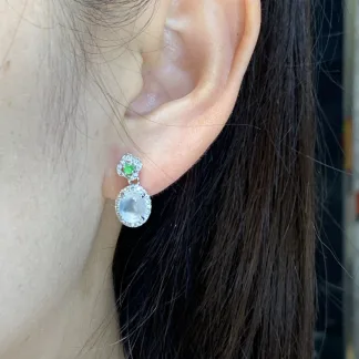 High-Icy Glowing Natural Jadeite Cabochon Drop Earrings — S925 Silver · No. C690