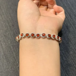 High-Icy Russet Red Natural Jadeite Cabochon Bracelet — S925 Silver · No. 6196