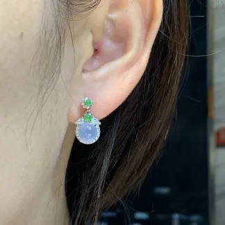 High-Icy Lavender Natural Jadeite Cabochon Drop Earrings — S925 Silver · No. BDA4