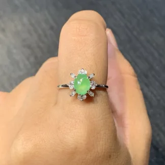 High-Icy Vivid Green Cabochon Natural Jadeite Three-Piece Cabochon Set — S925 Silver · No. 313B