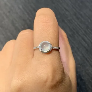 High-Icy Glowing Natural Jadeite Cabochon Ring — S925 Silver · No. D154