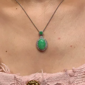 Icy Vivid Green Natural Jadeite Cabochon Pendant — S925 Silver · No. 1A16