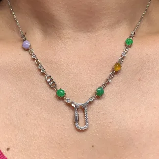 High-Icy Multicolor Natural Jadeite Convertible Cabochon Chain — S925 Silver · No. ABC9
