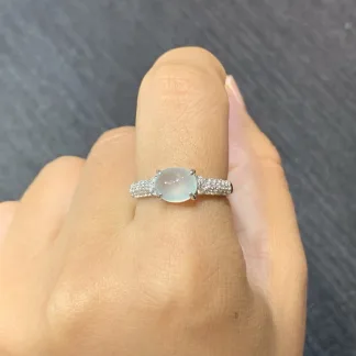 High-Icy Glowing Natural Jadeite Cabochon Ring — S925 Silver · No. 4A10