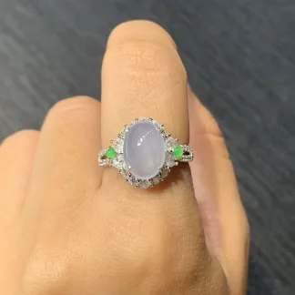High-Icy Lavender Natural Jadeite Cabochon Ring — S925 Silver · No. 6CBC