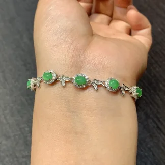 Icy Vivid Green Natural Jadeite Cabochon Bracelet — S925 Silver · No. FCFB