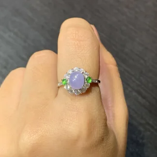 Lavender Natural Jadeite Cabochon Ring — S925 Silver · No. DD29