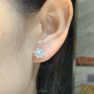 High-Icy Glowing Natural Jadeite Cabochon Stud Earrings — S925 Silver · No. 9E18