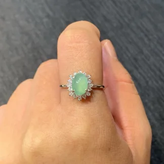 High-Icy Clear Natural Jadeite Cabochon Ring — S925 Silver · No. DDE5