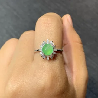Icy Soft Green Natural Jadeite Cabochon Ring — S925 Silver · No. 1DA4