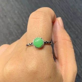 Icy Vivid Green Natural Jadeite Cabochon Ring — S925 Silver · No. BD21