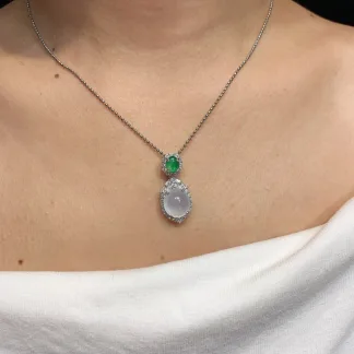 High-Icy Glowing Natural Jadeite Cabochon Pendant — S925 Silver · No. 0675