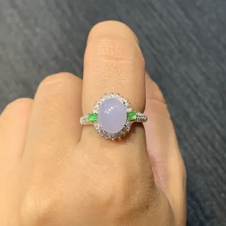 Icy Lavender Natural Jadeite Cabochon Ring — S925 Silver · No. 8C26