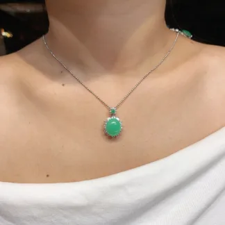 Icy Soft Vivid Green Natural Jadeite Cabochon Pendant — S925 Silver · No. 8788
