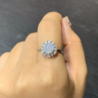 Icy Lavender Natural Jadeite Cabochon Ring — S925 Silver · No. 173E