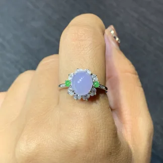 Icy Lavender Natural Jadeite Cabochon Ring — S925 Silver · No. 122B