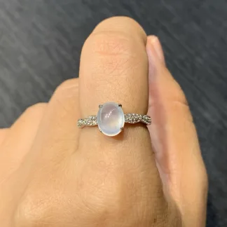 High-Icy Glowing Natural Jadeite Cabochon Ring — S925 Silver · No. C801