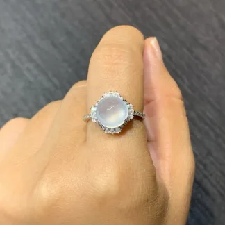 High-Icy Glowing Natural Jadeite Cabochon Ring — S925 Silver · No. C5AE