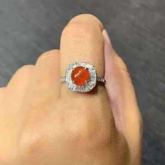 Russet Red Natural Jadeite Cabochon Ring — S925 Silver · No. 0EC3