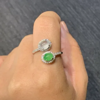 High-Icy Icy and Vivid Green Natural Jadeite Cabochon Ring — S925 Silver · No. A034