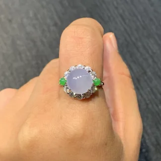 High-Icy Lavender Natural Jadeite Cabochon Ring — S925 Silver · No. A11E