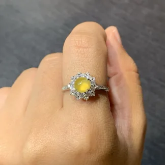 High-Icy Honey Yellow Natural Jadeite Cabochon Ring — S925 Silver · No. 99A2