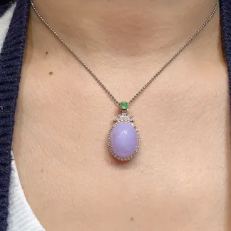 Pink-Lavender Natural Jadeite Cabochon Pendant — S925 Silver · No. B9D2